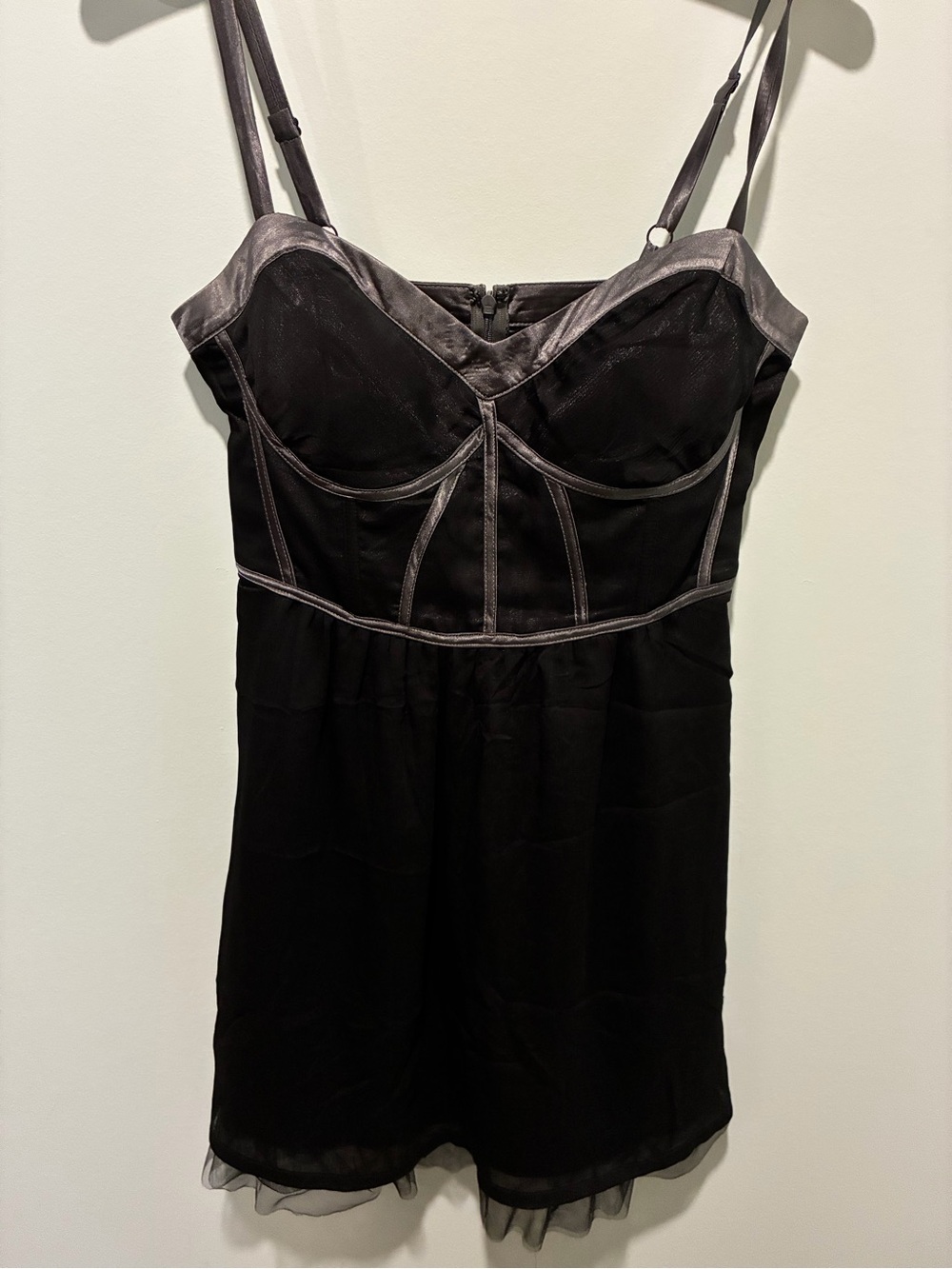 GUESS Medium Corset Bustier Mini Dress Tulle and Lace Black w Grey Silver Trim